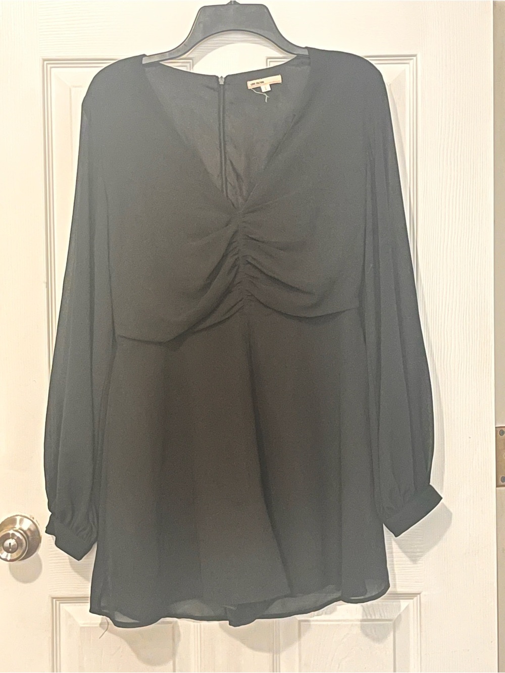 Love Culture Black Sheer Long Sleeve Blouse with Ruched Front